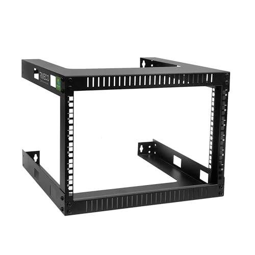 RIVECO 19-Zoll-Wandmontage-Offener-Rahmen-Netzwerkkast – 45 cm tiefer 6U-Server-Rack, stark belastbar für Internet-/AV-/Heimgeräte (schwarz, 6U) von RIVECO