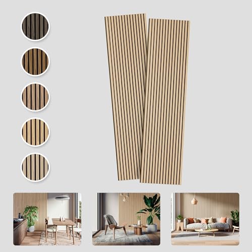 RIVERBANK Akustikpaneele, Schallabsorbierende Akustikholzwandpaneele 2400 x 600 mm, 2er-Set schalldichte Dekorpaneele mit Furnieroberfläche, 100% recycelter Akustikfilz (Natürliche Eiche) von RIVERBANK