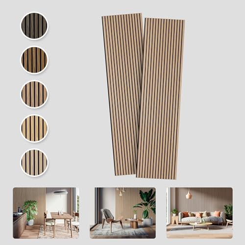 RIVERBANK Akustikpaneele, Schallabsorbierende Akustikholzwandpaneele 2400 x 600 mm, 2er-Set schalldichte Dekorpaneele mit Furnieroberfläche, 100% recycelter Akustikfilz (Geräucherte Eiche) von RIVERBANK
