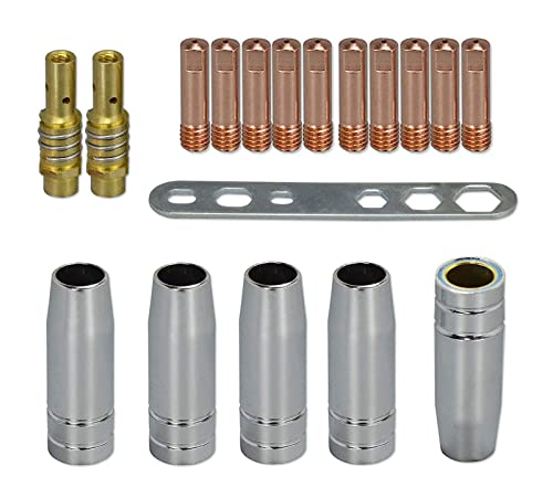RIVERWELD MIG MAG Kontaktspitzen 0,8 mm M6 140.0059 Spitzenträger Diffusor 002.0078 Kegelige Gasdüse 12,0 mm 145.0075 Abdeckung Sortimentsgrößen-Kit für MB15 15AK Schweißbrenner 18 Stück von RIVERWELD