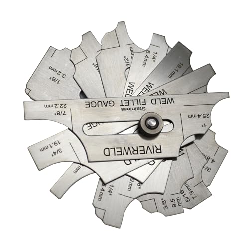 RIVERWELD 7-teiliges Kehlnaht-Set Messlehre RL-Messgerät Tiefenmessgerät Schweißprüfungstest Ulnar metrisch und Zoll MG-11 mit Markierungen auf beiden Seiten Überprüfung der Kehlnaht- und Kehlengröße von RIVERWELD