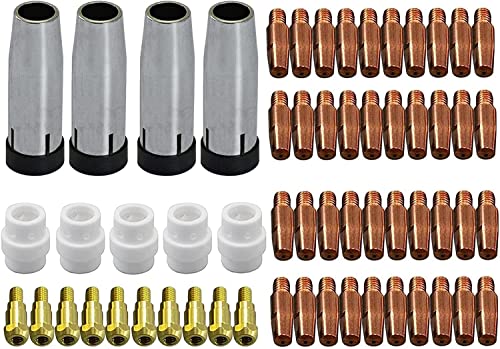 RIVERWELD MIG MAG Kontaktspitzen M6 1,0 mm 140.0242 konische Becher-Gasdüse 145.0080, Spitzenträger 142.0003, Sortiment-Kit für 24KD MB24 CO2-Schweißbrenner 59 Stück von RIVERWELD