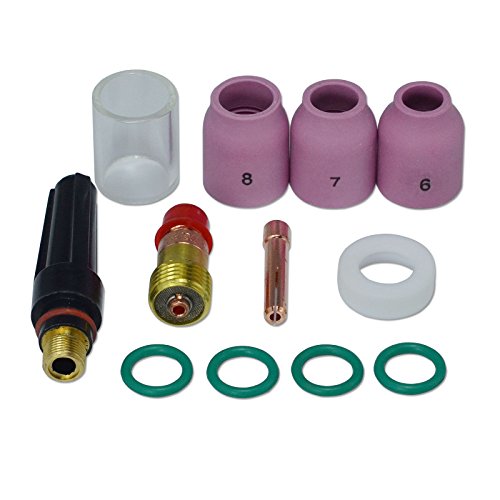 RIVERWELD TIG Kurz Gaslinseneinheit 17GL332 10N24S 2,4 mm Glaskopf Klarer Quarz Düse #10 16 mm Aluminiumoxid Düse Keramikköpfe 53N-Serie Set für DB SR WP 17 18 26 WIG-Schweißbrenner 12 Stück von RIVERWELD