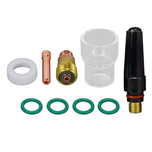 RIVERWELD TIG Stubby Gas Lens Collet Body 17GL332 2.4mm Collet 10N24S and Glass Cup #12 Kit for DB SR WP 17 18 26 TIG Torch Welding Accessories 9pcs von RIVERWELD