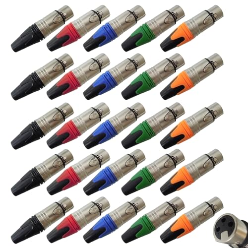 Geisler Pack XLR 3-poliger Stecker und Buchse mit feinem vernickeltem Gehäuse mit optionaler Farbmarkierung und flexibler Kombination (bunte 25 Buchsen), Silber von RIVIERA