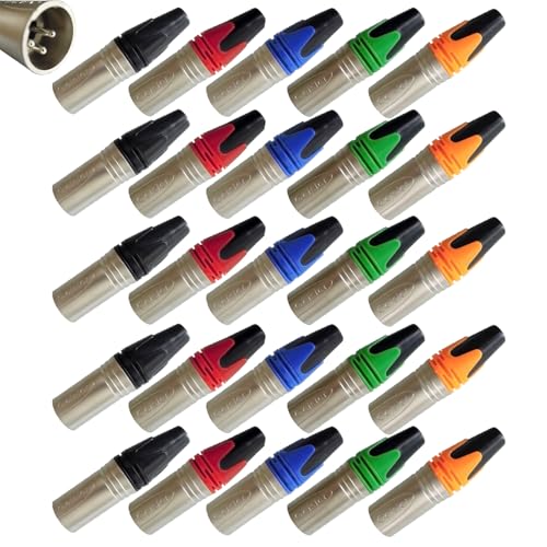 Geisler XLR 3-poliger Stecker und Buchse mit feinem vernickeltem Gehäuse mit optionaler Farbmarkierung und flexibler Kombination (bunter 25 Stecker), Silber von RIVIERA
