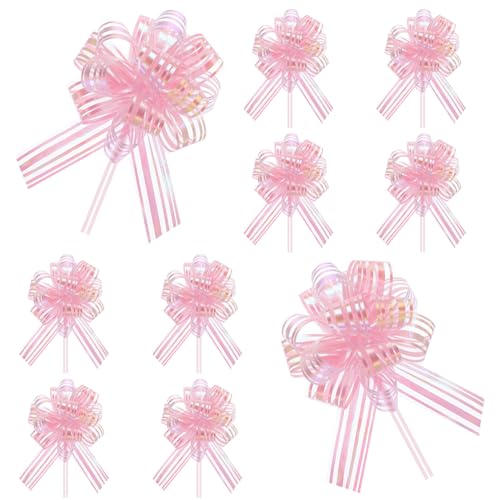 10 Ziehschleifen, 4-Zoll-Schleifen zum Verpacken von Geschenken, rosa Schleifen zum Verpacken von Geschenken, große Schleifen zum Verpacken von Geschenken, Hochzeitsband zum Verpacken von Geschenken von RIVIEVAL