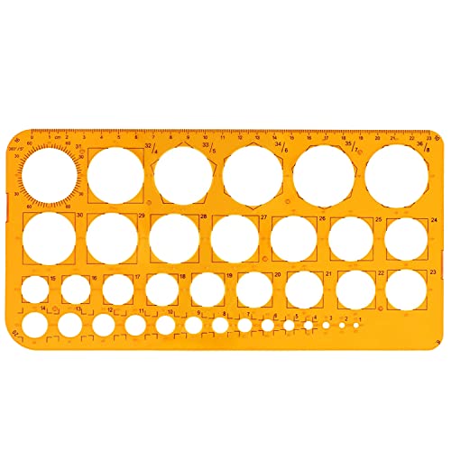 RIVIEVAL Kreisschablone Kreisschablone Kunststoffschablone Zeichenschablone mit 36 Kreisen Kreislineal zum Zeichnen Messen Gestalten (Orange) von RIVIEVAL