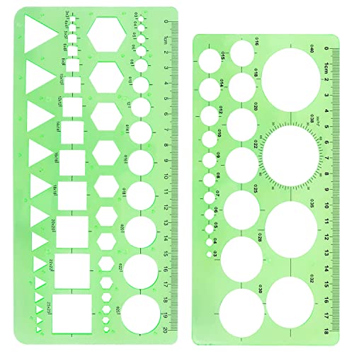 2 Stück Kreisschablone Geometrische Schablonen Kreisschablonen Kunststoff Geometrische Schablonen Zeichenschablonen Messschablonen Lineale zum Zeichnen Messen Entwerfen(Grün) von RIVIEVAL