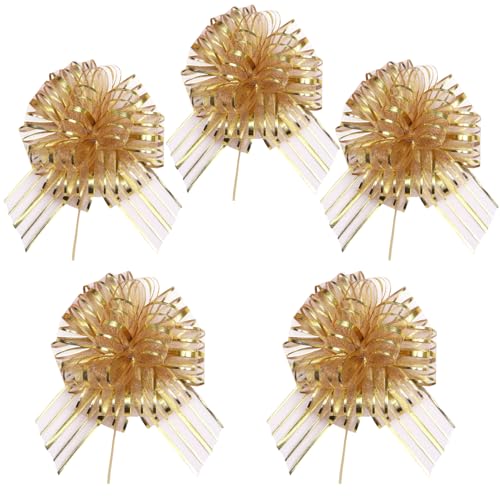 RIVIEVAL 5 Stück Zugschleifen, 4-Zoll-Schleifen zum Verpacken von Geschenken, goldene Schleifen zum Verpacken von Geschenken, große Schleifen zum Verpacken von Geschenken (Gold) von RIVIEVAL