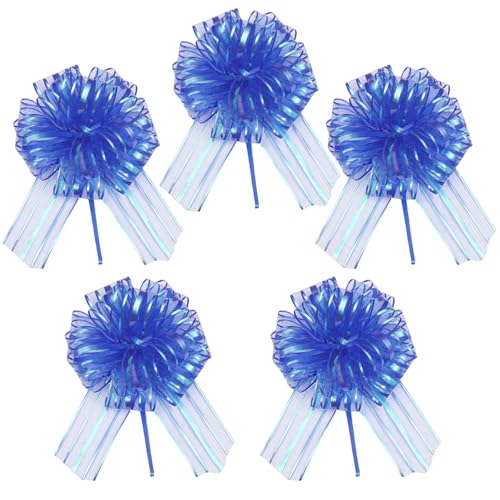 RIVIEVAL 5 Stück Zugschleifen, 4 Zoll Schleifen zum Verpacken von Geschenken, königsblaue Schleifen zum Verpacken von Geschenken, große Schleifen zum Verpacken von Geschenken (königsblau) von RIVIEVAL