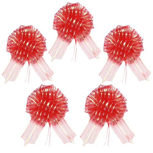 RIVIEVAL 5 Stück Zugschleifen, 4 Zoll Schleifen zum Verpacken von Geschenken, rote Schleifen zum Verpacken von Geschenken, große Schleifen zum Verpacken von Geschenken (rot) von RIVIEVAL