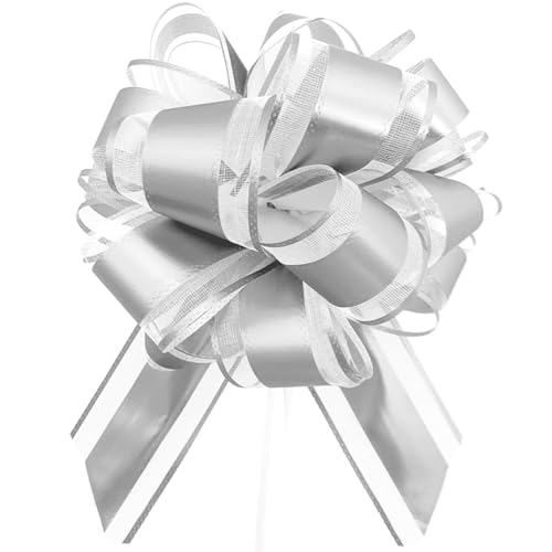 RIVIEVAL 5 Stück Zugschleifen, 7 Zoll Schleifen zum Verpacken von Geschenken, Silberne Schleifen zum Verpacken von Geschenken, große Schleifen zum Verpacken von Geschenken (Silber) von RIVIEVAL