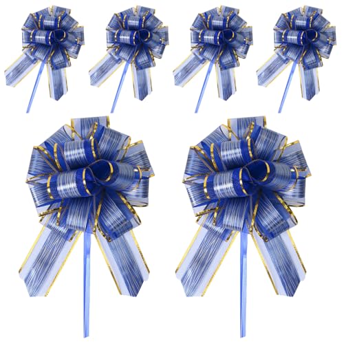RIVIEVAL 6 Stück Zugschleifen, 6,3 Zoll Schleifen zum Verpacken von Geschenken, Blaue Schleifen zum Verpacken von Geschenken, große Schleifen zum Verpacken von Geschenken (blau) von RIVIEVAL