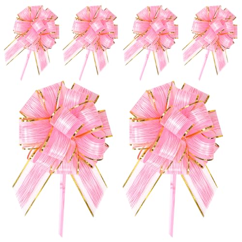 RIVIEVAL 6 Stück Zugschleifen, 6,3 Zoll Schleifen zum Verpacken von Geschenken. Rosa Schleifen zum Verpacken von Geschenken. Große Schleifen zum Verpacken von Geschenken. Hochzeitsband (Rosa) von RIVIEVAL