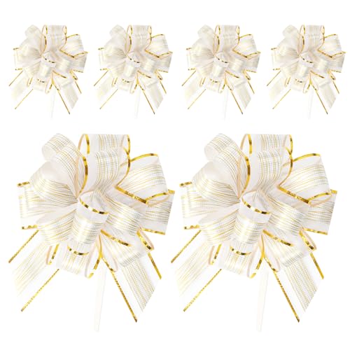 RIVIEVAL 6 Stück Zugschleifen, 6,3 Zoll Schleifen zum Verpacken von Geschenken. Weiße Schleifen zum Verpacken von Geschenken. Große Schleifen zum Verpacken von Geschenken. Hochzeitsband (Weiß) von RIVIEVAL