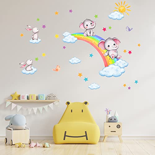 Regenbogen-Tier-Wandaufkleber, Elefant-Regenbogen-Wandaufkleber, niedliche Cartoon-Tiere, Wandaufkleber, Tapete für Schlafzimmer, Kinderzimmer, Babyzimmer, Kinderzimmer, Wanddekoration von RIVIEVAL