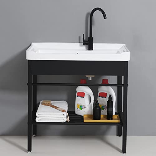 Home Kitchen Sinks Freestanding ceramic laundry sink,Hand washing station Rectangle sinks with faucet and Stainless Steel Metal Legs,for Laundry Room, Utility Room, Garage, Basement, Outdoor von RIVILA