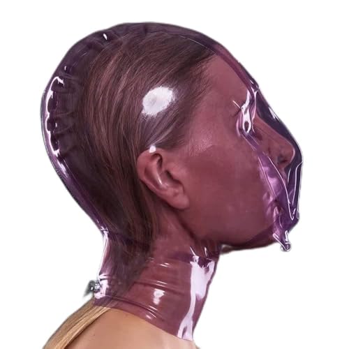 RIVILA Latex Mask Atemmaske Bondage Fetisch Extreme Sex Toys Transparent Maske Für Männer Und Frauen SM Maske Latex BDSM Mit Reißverschluss Sexspielzeug Für Paare,Lila-M von RIVILA