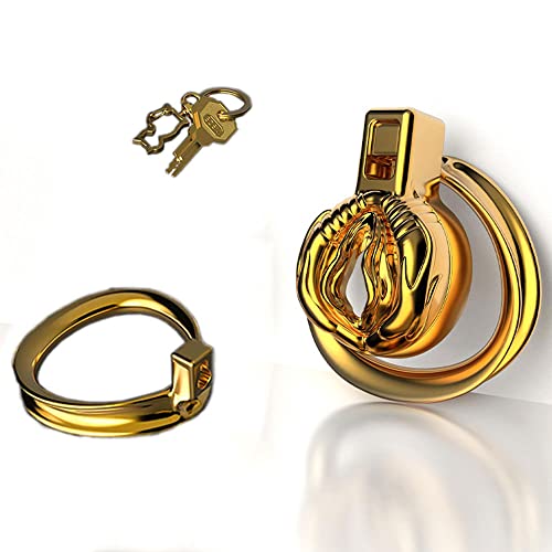 RIVILA Metall Peniskäfig mit Cockring SM Extreme Keuschheitsgürtel Gefälscht-Vagina Mann Bondage Keuschheitskäfig Penis Cock Chastity Cage Extrem für Männer Sexspielzeug,Gold-50mm von RIVILA