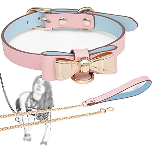 RIVILA SM Halsband Collar Halsband-Geschirr mit Schleife Verstellbar Choker Leine Ketten und O Ring BDSM Sklave Fesseln Flirt Spiel Sex Spielzeug, 35-43cm,Pink von RIVILA