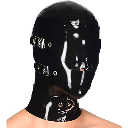 RIVILA SM Latex Maske Bondage Maske BDSM Maske mit Abnehmbare Augenbinde Und Masken, 0.4mm Dickes Latexmaterial, Reißverschlussdesign, SM Kopfmaske Geeignet Für Cosplay Und Bühnenauftritte,Schwarz-L von RIVILA