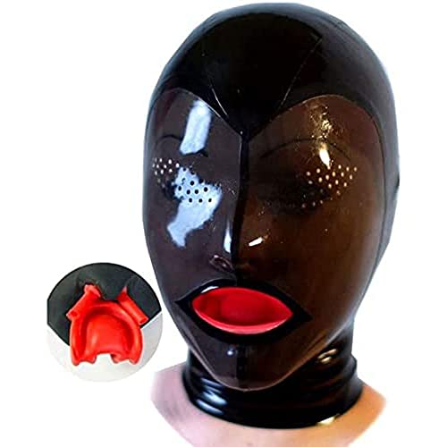 Volle Bondage Maske Haube Aus Latex Mit Red Gag Und Nasenschlauch Augen Öffnen Ineinander Greifen-Loch Gummi Maske-Verein Partei Abnutzungs Kostüm,Black-M von RIVILA