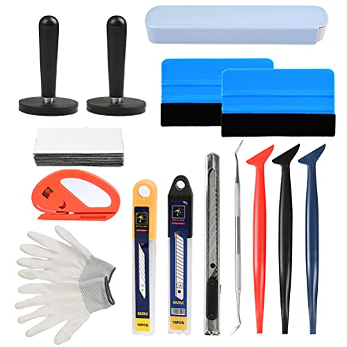 Autofolien Tönungsfolie Lackschutzfolie Set Vinyl Wraps Tool Micro Rakel Filzrakel Folienschneider Magnethalter Arbeitshandschuhe 9mm Cuttermesser mit Abbrechklingen von RIVLOP