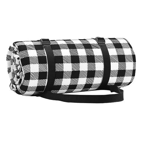 RIVNN 1 x Picknicktuch, faltbare Matte, weiche Decke, schwarz-weiß, wasserdichte Decke, Camping, Strand, Gitter, 150 x 200 cm von RIVNN