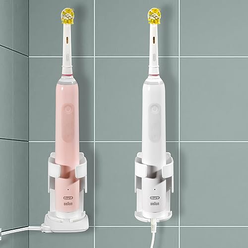 Elektrische Zahnbürstenhalter aus Metall für Badezimmer, Schlitz für Ladegerät, Wandhalterung ohne Rückstände aus Arylkleber, kompatibel mit Oral-B, Sonicare Zahnbürste, Weiß, 2 Stück Elektrische Zahnbürstenhalter aus Metall für Badezimmer, Schlitz für Ladegerät, Wandhalterung ohne Rückstände aus Arylkleber, kompatibel mit Oral-B, Sonicare Zahnbürste, Weiß, 2 Stück von RIVOODS