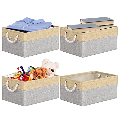 Aufbewahrungsbox Stoff 40x30x20 [4-Pack], Faltbarer Aufbewahrungsbox für Stoff, Ideal für Kallax-Regale, Schlafzimmer, Kinderzimmer - (Beige/Grau) RIWNNI von RIWNNI