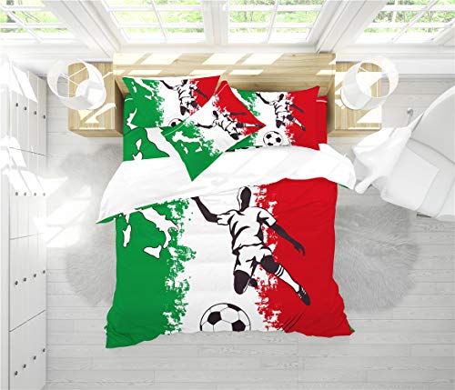 RIXI Italien Bettbezug Set Nationalflagge des Fußballs Bettwäsche Sets,für Schlafzimmer Bett Jungen/Mädchen,1 Bettbezug Mit 2 Kissenbezügen (3PCS) Oder Bettlaken (4PCS) (02,Single(3pcs)) von RIXI