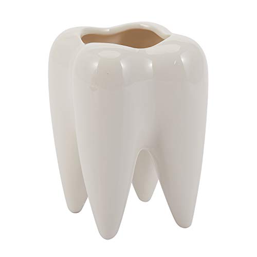 RIYAN Zahnform Weisse Keramik Blumentopf Modernes Design Pflanzgefaess Zaehne Modell Mini Desktop Topf Kreative Geschenk (Ohne Pflanzen) von RIYAN