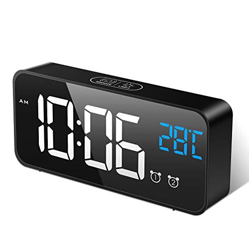 MOSUO Digitaler Wecker, LED Digital Wecker Spiegel Tischuhr mit Sprachsteuerung & Temperatur Anzeige, Reisewecker Uhr USB Aufladen, 2 Weckzeiten, Snooze, Einstellbare Helligkeit & Lautstärke, Schwarz von MOSUO