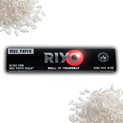RIYO Papers Black Kingsize Slim - 25 Booklets á 32 Rice Longpapers - 25 Heftchen Reis á 32 Natur Blättchen von RIYO