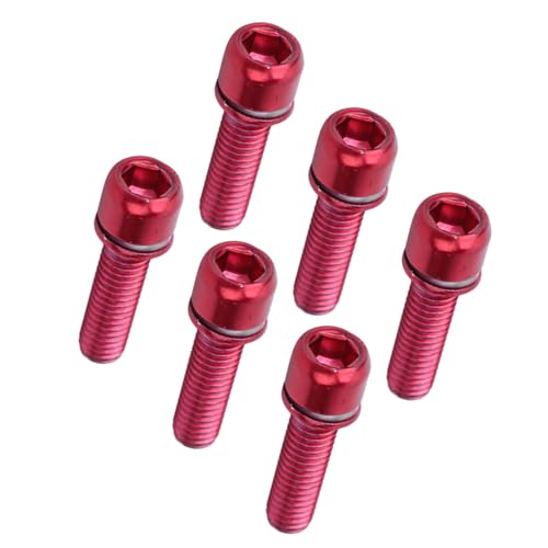 RIZGHWOY 6pcs M5 18mm Stahlrad Fahrradstielschraube mit Abstandhalter, Hohe Festigkeit für Mountain Road Reparatur -Ausrüstungsbike -Lenklenkläden für Fahrrad (Rote Karte/6 Stück) von RIZGHWOY