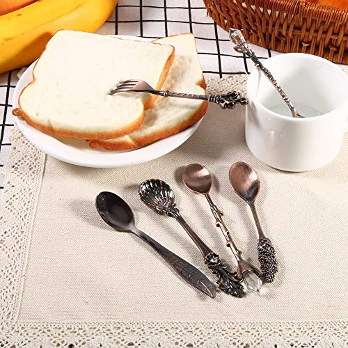 RIZGHWOY Retro -Zink -Legierung Mini Kaffee Löffel und Gabel, Vintage Style Kitchen Accessoire Set für Kommerzielle Anlässe, 6PCS Tischgeschirr (Rötliche Bronzefarbe) von RIZGHWOY