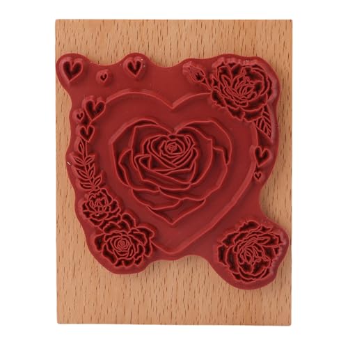 RIZGHWOY Rosengummistempel-Blumenherz-Holz Stempel für Scrap Booking Hochzeits Einladung mit Charmantem Blumen Thema aus Holz 3,54x2,76 Zoll von RIZGHWOY