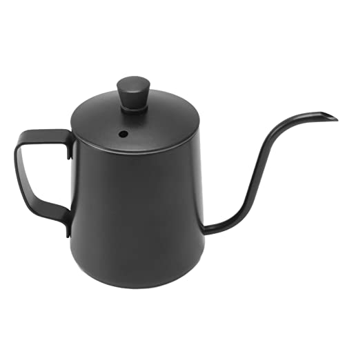 RIZGHWOY Schwanenhals über Kaffeekessel aus Edelstahl Handtropfen Tee Kaffeekanne Tropfkessel für das Camping für Heimbüro (350 ml Schwarz mit Deckel) von RIZGHWOY