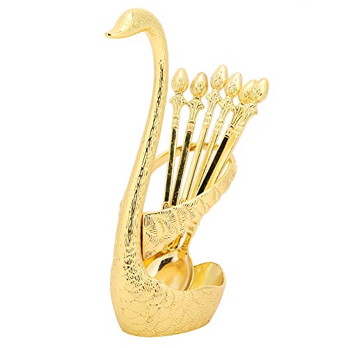 RIZGHWOY Set von Swan -fälschten Gerichten, Elegante Bestecktüben für die Heimnutzung Zink 6 Legierungslöffel (Muster golden mit 6 Löffeln) von RIZGHWOY