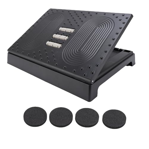 RIZGHWOY Unter Dem Schreibtisch Fußruhe Heighöhe Einstellbarer Ergonomischer Fußschemel mit 5-Stufe Handbuch Einstellung Nicht-Rutsch-Massageoberfläche für Büro-Heimreisespiele (Black) von RIZGHWOY