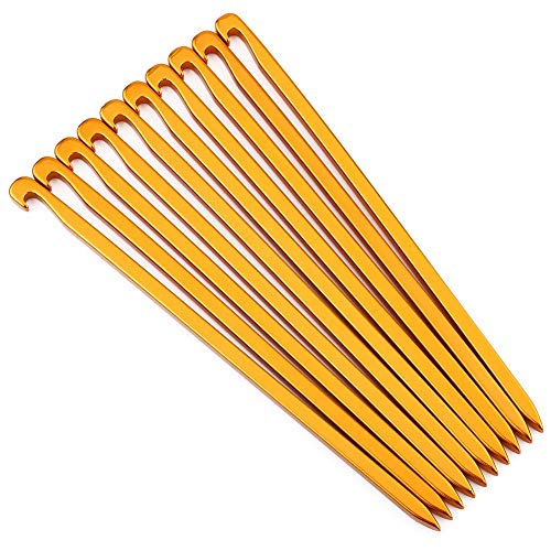 RIZGHWOY Zelteinsätze, 10pcs 16 cm Hochleistungs -Aluminium -Zeltstifte Stangen Nägel mit Tippquadrat -Formhaken für Camping -Markisen -Baldachin (Gold) von RIZGHWOY