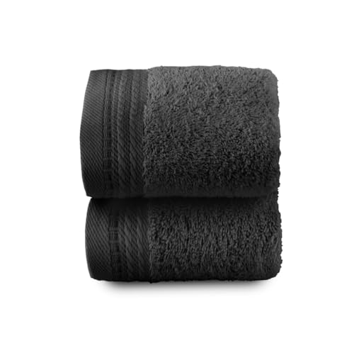 Top Towel – Premium – Große Badetücher – Badezimmerhandtücher – 2 Gesichts- oder Bidethandtücher – 30 x 50 cm – 100% Baumwolle – 600 Gramm - Schwarz von Top Towel
