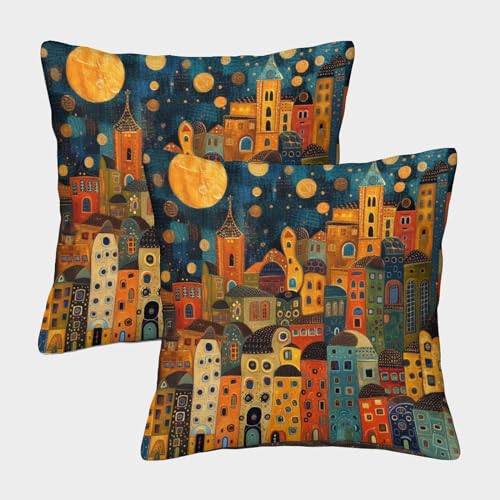 RJAVAGFZL City Kissenbezug 2er Set Kissenbezüge Wohnzimmer Kissenhülle Sofakissen Waschbar Kopfkissenbezug Für Sofa Stuhl Bett Garten Dekokissen 40x40cm von RJAVAGFZL