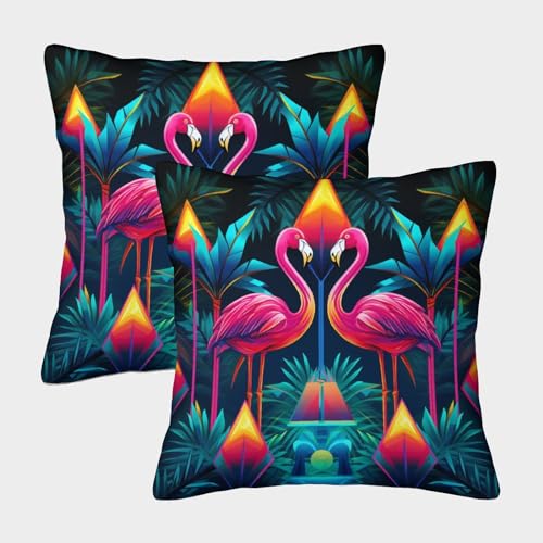 RJAVAGFZL Flamingo Kissenbezug 2er Set Kissenbezüge Wohnzimmer Kissenhülle Sofakissen Polyester Polster Textil Für Sofa Bett Garten Balkon Kinderzimmer Dekokissen 50x50cm von RJAVAGFZL