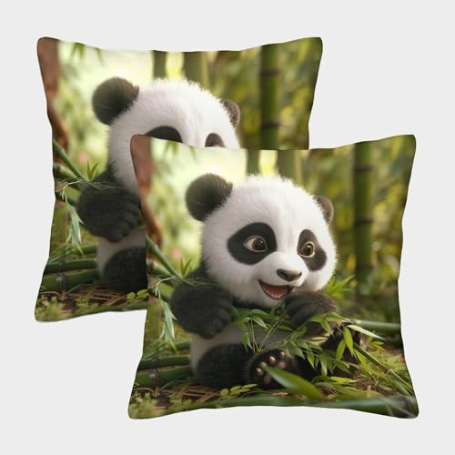 RJAVAGFZL Giant Panda Kissenbezug 2er Set Kissenbezüge Wohnzimmer Kissenhülle Sofakissen Waschbar Kopfkissenbezug Für Sofa Bett Garten Balkon Kinderzimmer Zierkissen 40x40cm von RJAVAGFZL