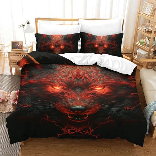 RJAVAGFZL Wolf 3D Gedruckt Bettwäsche-Set 3 Teilig Bettbezug Mit Kissenbezug Soft Microfaser Luxus Modern Mit Reißverschluss Für Erwachsene Und Kinder Single（140x200cm） von RJAVAGFZL