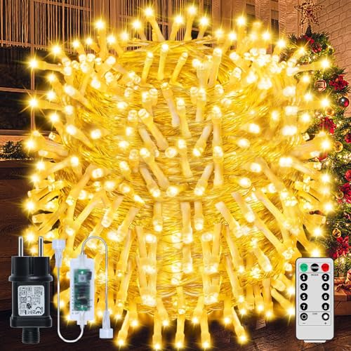 RJEDL Lichterkette Aussen,60+5M 600 Led Lichterkette Warmweiß mit 8 Modi Fernbedienung Timer und Memory Funktionen, IP44 Wasserdicht für außen und innen Garten Hochzeit Party von RJEDL