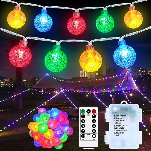 RJEDL Lichterkette Außen Batteriebetrieben, 12M 100LED Kugel Lichterkette mit 8 Modi IP67 Wasserdichte Fernbedienung Globe Lichterketten für Halloween Weihnachten Innen Outdoor Garten Deko,Multicolor von RJEDL