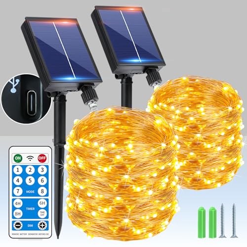 RJEDL 2 Stücke Extra-Lange Solar Lichterkette Aussen, 44M 400LED Wasserdicht Kupferdraht Solar Lichterkette Außen mit 8 Modi, Solar Lichterkette Outdoor für Baum Garten Party Hochzeit Dekor von RJEDL